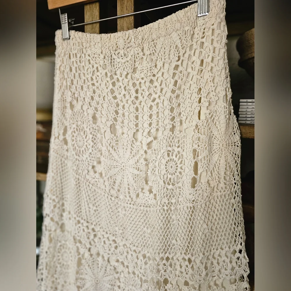 Pat Dahnke Made In Texas Cotton Crochet Maxi Skirt in Cream M/L - Picture 7 of 8